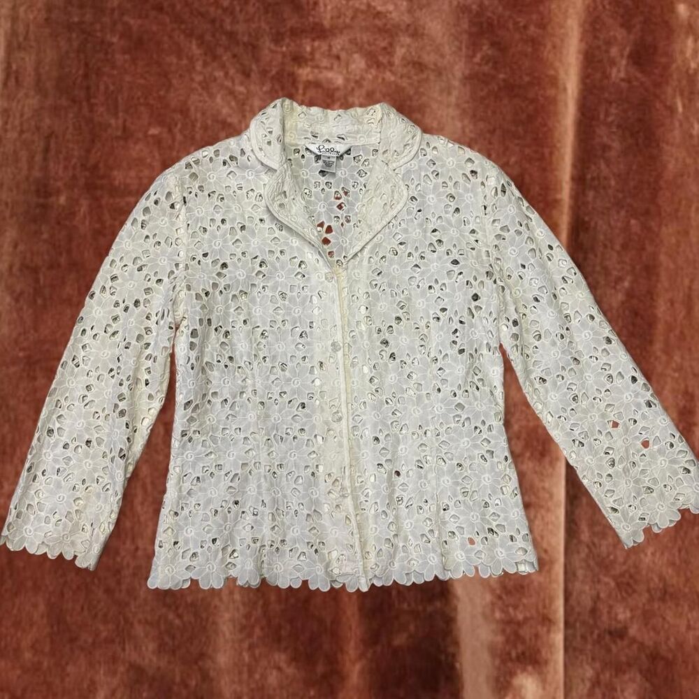 Lilly Pulitzer Preppy Eyelet Cotton Boho Minimalist White Lace Blouse Tunic - Picture 5 of 8